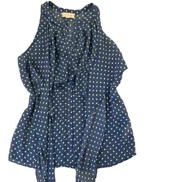Vera Wang Princess Sheer Sleeveless Polka Dot Button-Up Top Sz S Blue 12A - Picture 7 of 10